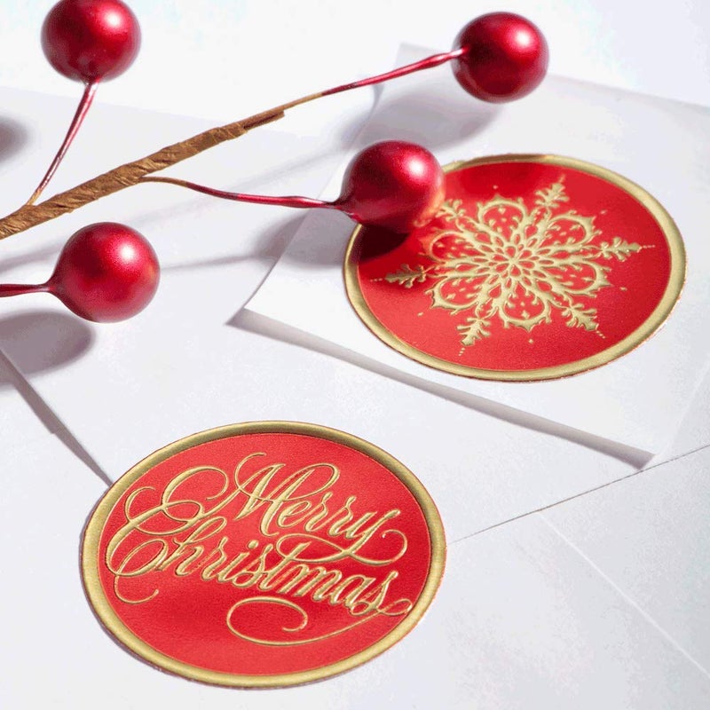 PaperDirect Red and Gold Snowflake Embossed Foil Seals, 48 Count - Image 2